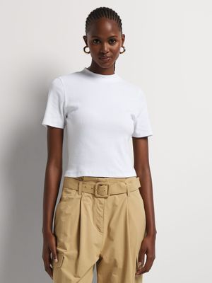 Y&G Round Neck Rib Crop T-Shirt