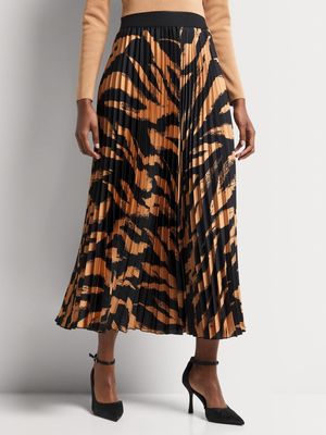 Pleated Satin Maxi Skirt