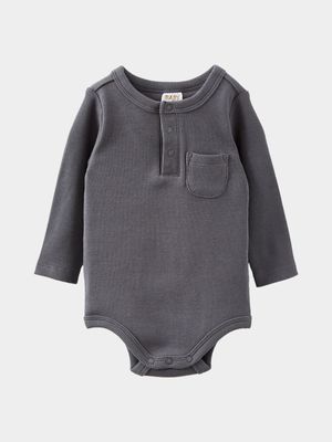 Cotton On Baby Grey The Long Sleeve Rib Pocket Bubbysuit