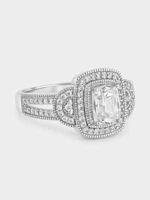 Cheté Sterling Silver Cubic Zirconia Emerald-Cut Halo Ring