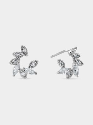 Sterling Silver & Cubic Zirconia Petal Stud Earrings