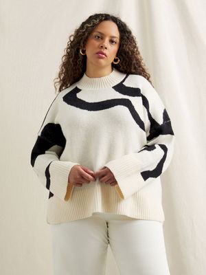 Women's Canvas Design Funnel Neck Jumper