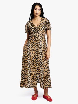 Women's Me&B Leopard Print Empire Collar Dress