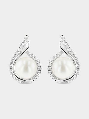 Sterling Silver & Freshwater Pearl Droplet Stud Earrings