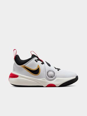 Junior Grade-School Nike Team Hustle 11 White/Black/Gold Training Shoes