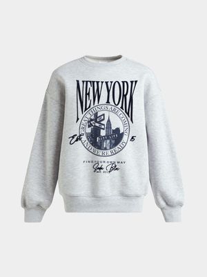 Girls New York Flock Print Crew Sweat