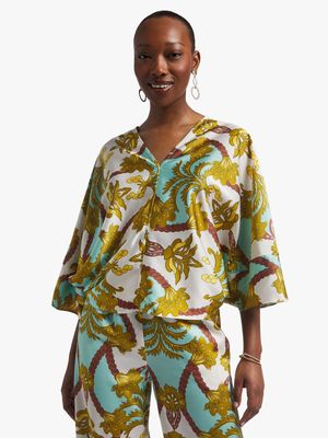 Printed Satin V-Neck Tunic