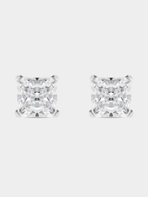 Classic Sterling Silver Square Cubic Zironia Stud Earrings