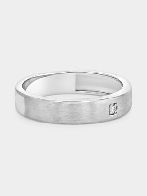 Sterling Silver Lab Grown Diamond Solitaire Matte Wedding Band