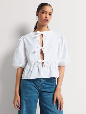 Y&G Poplin Tie Front Top