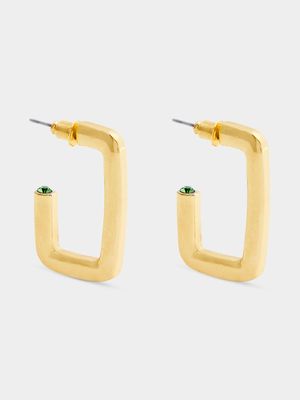 Gold Tone Square Hoops with End Stone Detail