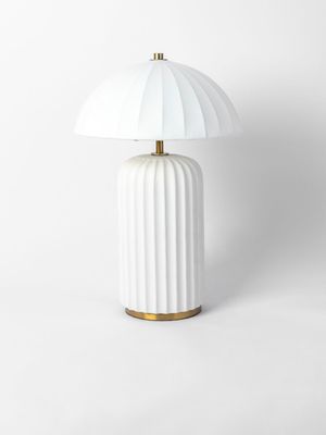 Table Lamp Fluted White & Gold 35.5cm