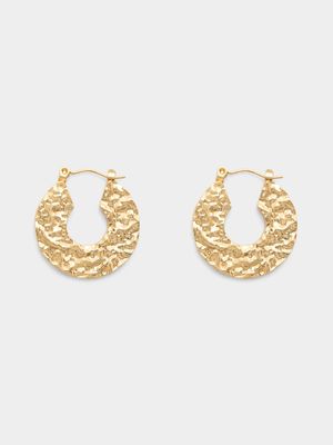 Stainless Steel Gold Tone Flat Textured Hoops