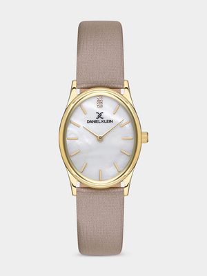 Daniel Klein Gold Plated Mother Of Pearl Dial Nude Leather Watch