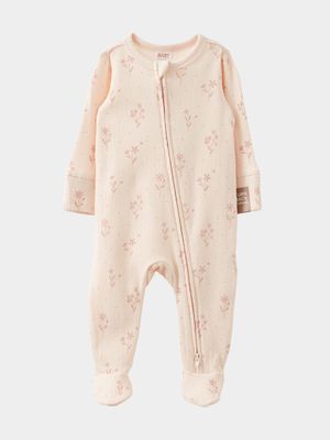 Cotton On Baby Pink Organic Pointelle Zip Romper