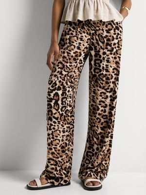 Y&G Viscose Wide Leg Leopard Elasticated Waist Pants