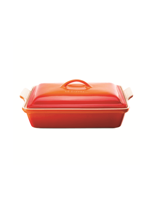 le creuset dish w/lid rectangular flame 33cm