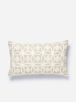 Geometric Embroidery Scatter Cushion Cream 35x60cm