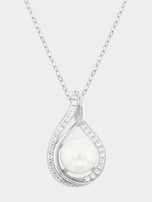 Sterling Silver & Freshwater Pearl Curved Pendant