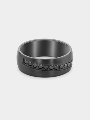 Zirconium Black Cubic Zirconia Diagonal Channel Ring