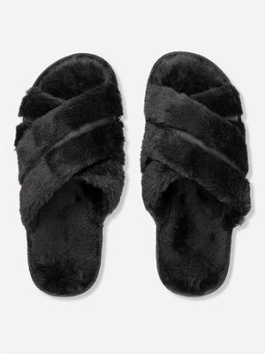 Faux Fur Slippers Black