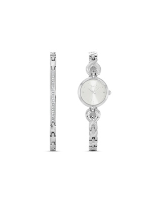 Tempo Silver Tone Crystal Watch 2 Piece Set