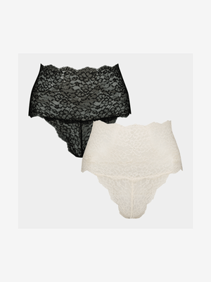 2 Pack Lace High Waist Brazilian Panties