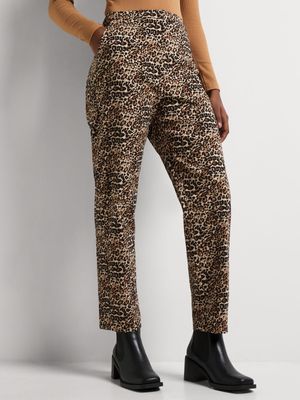 Slim Leg Bengaline Leopard Pants