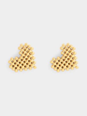 Stainless Steel Gold Tone Bubble Heart Stud Earrings