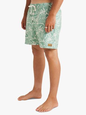 Men's RVCA Green Exotica Print 17 Elastic Volley Shorts