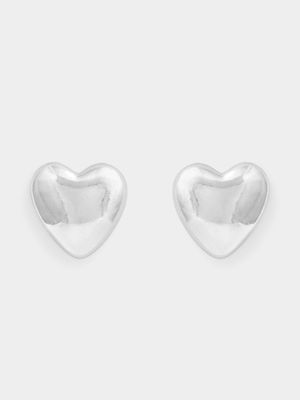 Silver Tone Heart Studs