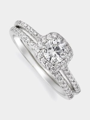 Sterling Silver Cubic Zirconia Cushion Twin Ring