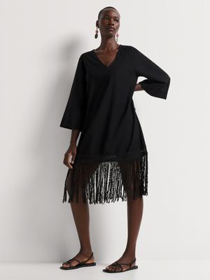 V-Neck Fringe Hem Tunic