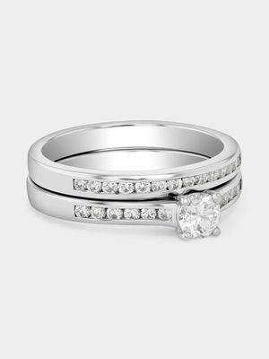 White Gold 0.7ct Lab Grown Diamond Solitaire Channel Twinset Ring