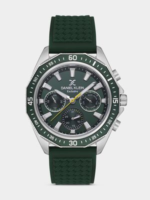 Daniel Klein Silver Plated Green Silicone Chronographic Watch