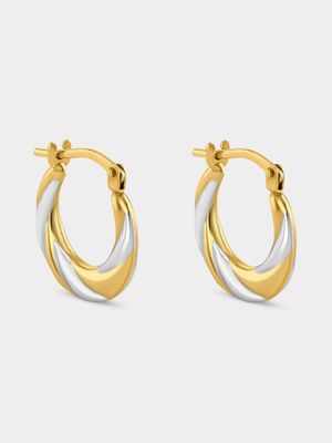 Yellow Gold & Sterling Silver Creole  Earrings