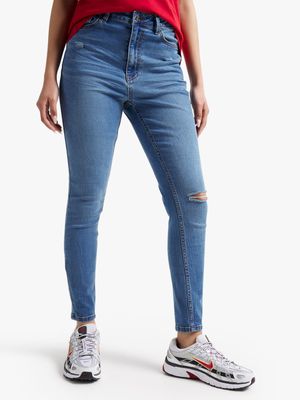 Redbat Women's Medium Wash High Rise Skinny Jeans