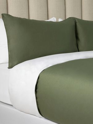 Everynight Reversible Cotton Duvet Cover Set Olive/White