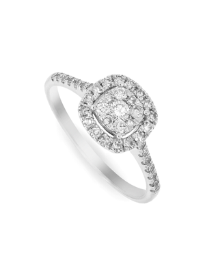 White Gold & 0.50ct Gold Cushion Halo Ring