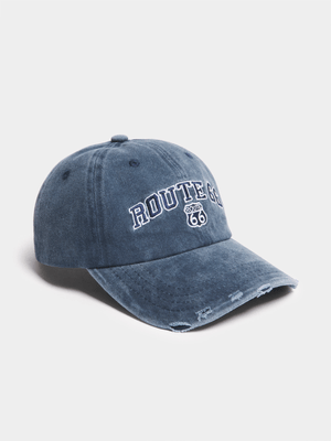 Women's Blue Distressed Route 66 Peak Cap