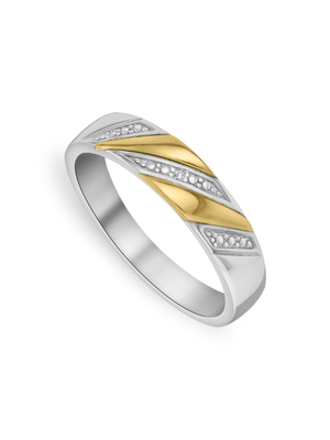 Yellow Gold & Sterling Silver Diamond Men's Wedding Band