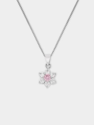 Sterling Silver Cubic Zirconia Kid's Flower Pendant Necklace