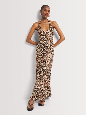 Y&G Halterneck Leopard Slip Dress