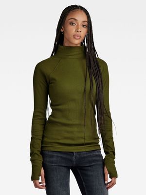 G-Star Women's Slim Rib Green Turtle Neck Jersey