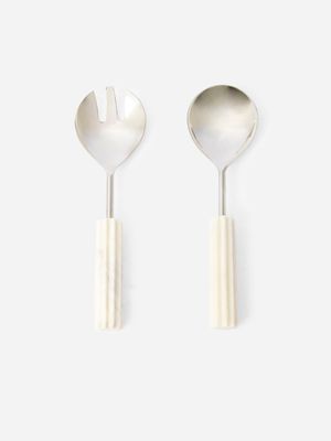 AH Fluted Marble Salad Server Set of 2 White