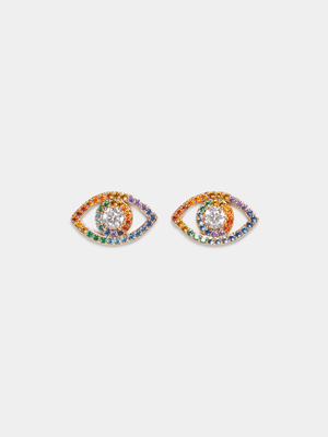 18ct Gold Plated Multi Colour Evil Eye Stud Earrings