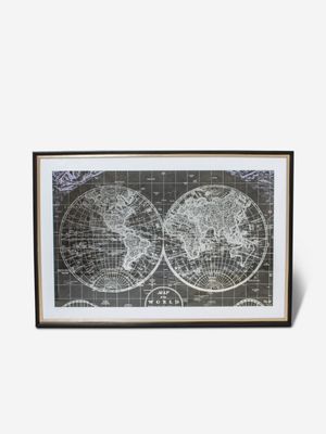 Framed World Map Black 63 x 93cm