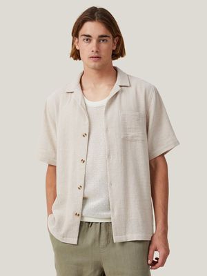 Men's Cotton On Cream Palma Short Sleeve Shirt