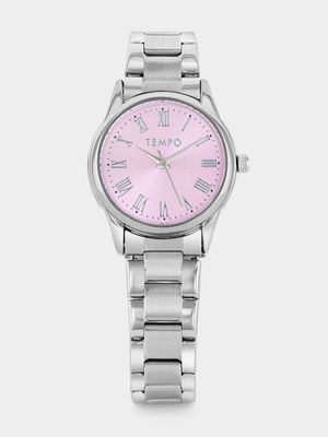 Tempo Silver Plated Pink Dial Bracelet Watch