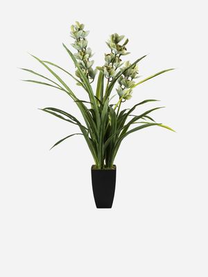 Large Faux Cymbidium Orchid In Plastic Pot